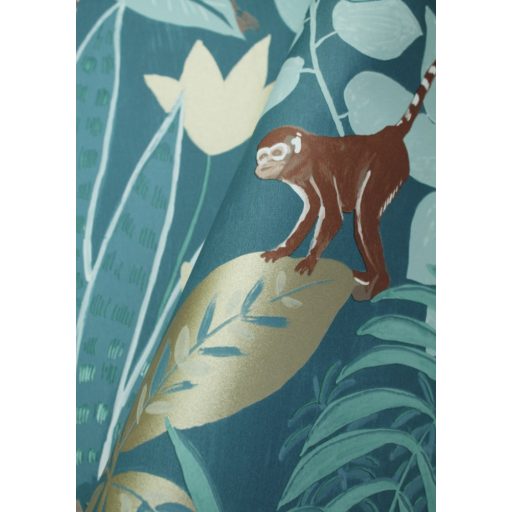 Caselio Escapade 102316638 Aventure Trópusi kaland a vadonban tigrisek és majmok társaságában kék türkiz bézs barna arany tapéta