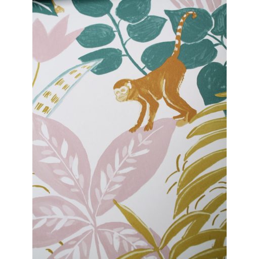 Caselio Escapade 102317244 Aventure Trópusi kaland a vadonban tigrisek és majmok társaságában fehér zöld okkersárga rózsaszín tapéta