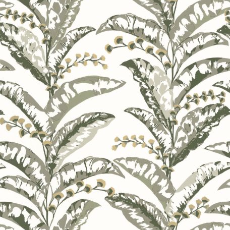 Caselio Escapade 102337735 Epopee Botanikus megejtő szépségű trópusi virágfűzér fehér khakizöld szürkésbézs bézsarany tapéta