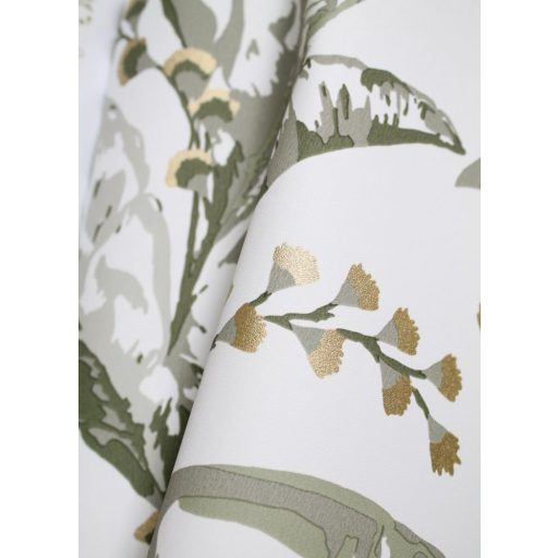 Caselio Escapade 102337735 Epopee Botanikus megejtő szépségű trópusi virágfűzér fehér khakizöld szürkésbézs bézsarany tapéta