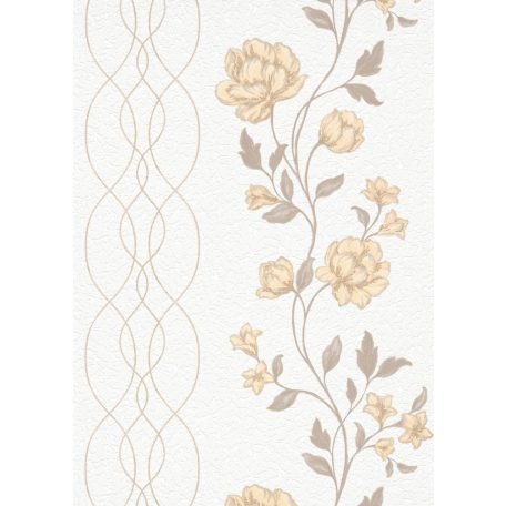 Erismann Finesse/Flora 10235-02 Natur virágminta panelszerű megjelenés grafikus hullám díszítéssel törtfehér bézs sárga tapéta