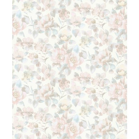 Érzelemdús virágdekor - barátságos nőies virágminta fehér rózsaszín kék tapéta