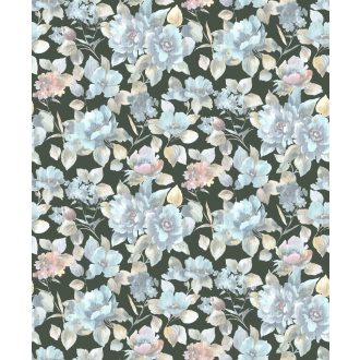   Érzelemdús virágdekor - barátságos nőies virágminta fekete kék rózsaszín bézs tapéta