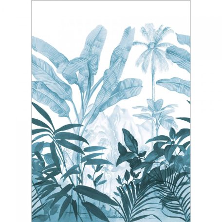 Dús vegetáció a dekoráció - impozáns egzotikus és buja levelek fehér kék zöldeskék falpanel