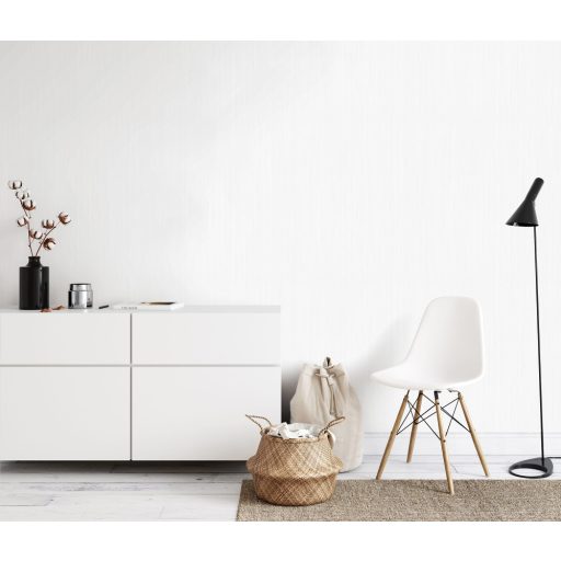 Rovátkolt (csíkos) struktúrájú egyszínű fehér tónus tapéta