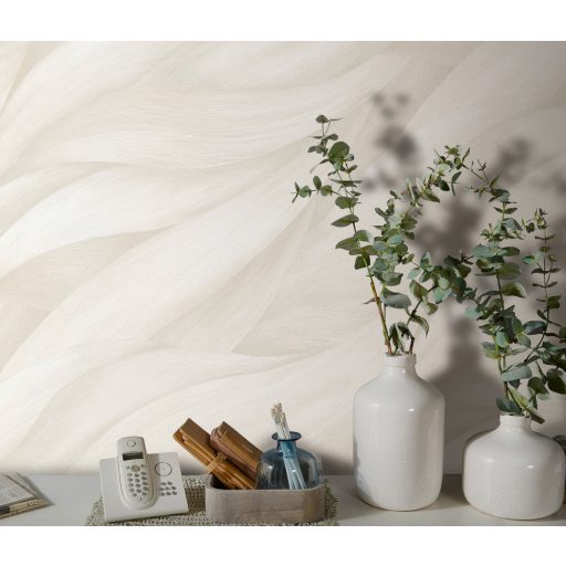 Akvarell színátmenetes levél - dinamikus hullámmotívum fehér szürke tónusok tapéta