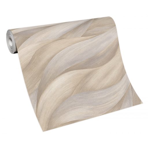 Akvarell színátmenetes levél - dinamikus hullámmotívum bézs és szürke tónusok tapéta