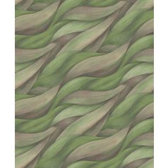   Akvarell színátmenetes levél - dinamikus hullámmotívum zöld szürkésbarna lila tónusok tapéta