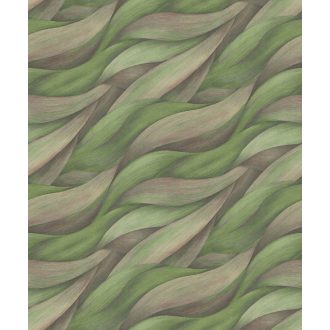   Akvarell színátmenetes levél - dinamikus hullámmotívum zöld szürkésbarna lila tónusok tapéta