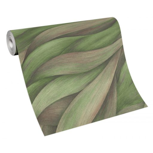 Akvarell színátmenetes levél - dinamikus hullámmotívum zöld szürkésbarna lila tónusok tapéta