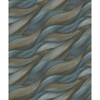   Akvarell színátmenetes levél - dinamikus hullámmotívum zöld kék szürke és barna tónusok tapéta