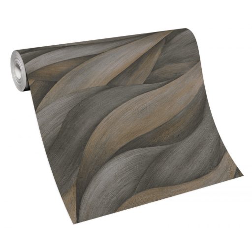 Akvarell színátmenetes levél - dinamikus hullámmotívum szürke és barna tónusok tapéta