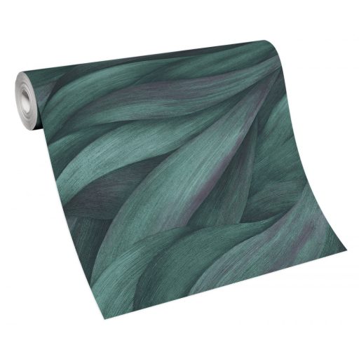 Akvarell színátmenetes levél - dinamikus hullámmotívum petrol és lila tónusok tapéta