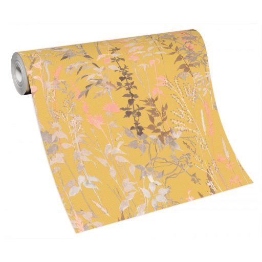 Buja vadvirágos rét - füvek ágak levelek sárga bézs sárgabarack tapéta