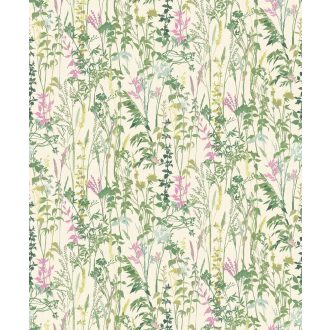   Buja vadvirágos rét - füvek ágak levelek fehér zöld és lila tónusok tapéta