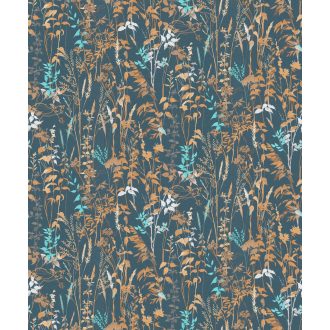   Buja vadvirágos rét - füvek ágak levelek kék barna türkiz szürke tapéta