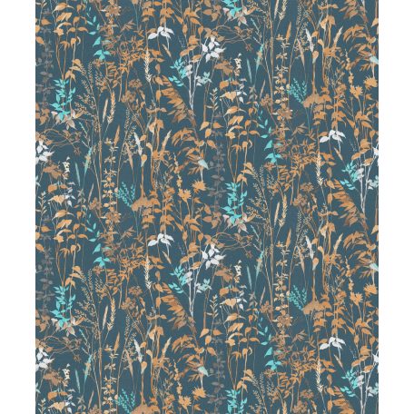 Buja vadvirágos rét - füvek ágak levelek kék barna türkiz szürke tapéta