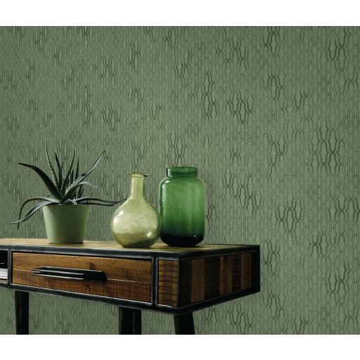 Misztikus keleti design színátmenetekkel és fémes csillogással zöld és szürke tónusok tapéta