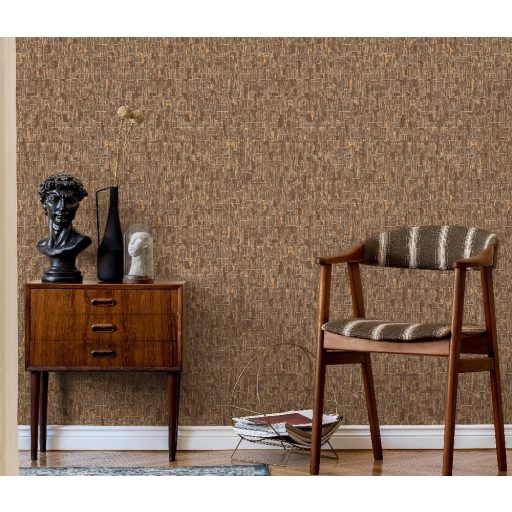 Finom fényű és struktúrájú autentikus vakolatminta barna árnyalatok fémes hatás tapéta