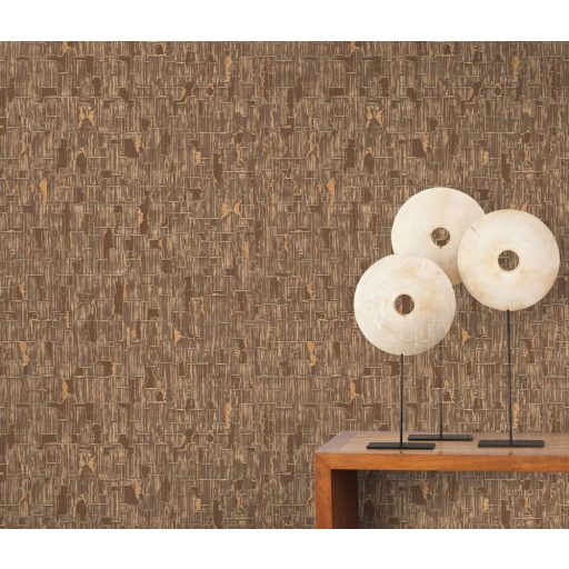 Finom fényű és struktúrájú autentikus vakolatminta barna árnyalatok fémes hatás tapéta