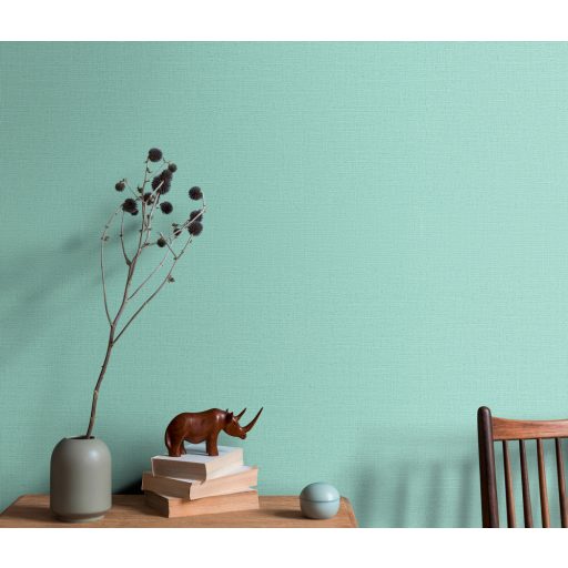 Finoman strukturált egyszínű türkiz tónusú tapéta