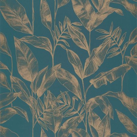 Elegáns növény (levél) design zöldeskék fémes arany tapéta