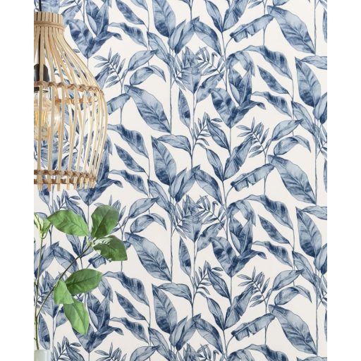 Elegáns növény (levél) design fehér éjkék tapéta