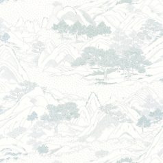   A felkelő nap országának hegyei völgyei között - keleti etno minta fehér füstkék tapéta