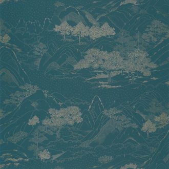   A felkelő nap országának hegyei völgyei között - keleti etno minta zöldeskék arany tapéta