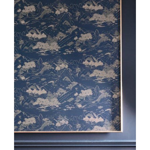 A felkelő nap országának hegyei völgyei között - keleti etno minta éjkék arany tapéta