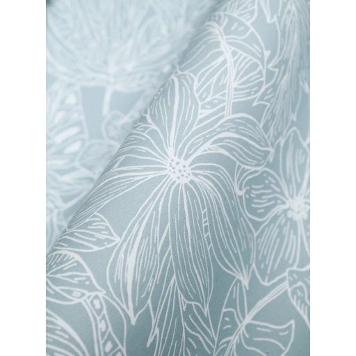 Buja felnagyított sűrű trópusi virágmotívum füstkék fehér tapéta