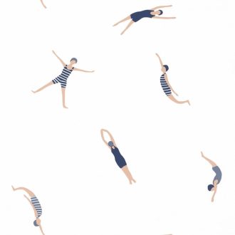   Úszó és műugró motívum retro fürdődresszek fehér éjkék barna tapéta