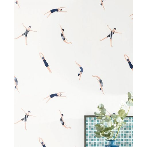 Úszó és műugró motívum retro fürdődresszek fehér éjkék barna tapéta