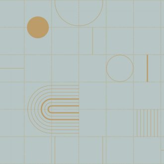   Energikus és elegáns Art Deco ihletésű geometrikus minta füstkék fémes arany tapéta