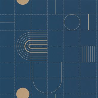   Energikus és elegáns Art Deco ihletésű geometrikus minta éjkék fémes arany tapéta