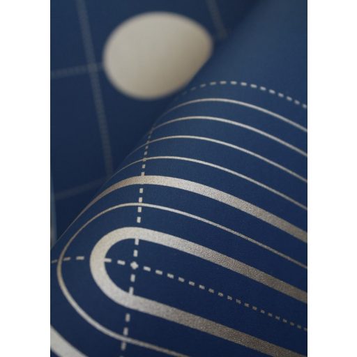 Energikus és elegáns Art Deco ihletésű geometrikus minta éjkék fémes arany tapéta