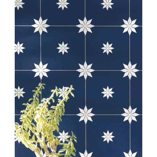 Retro stílusú dekoratív csempemotívum éjkék fehér fémes arany tapéta