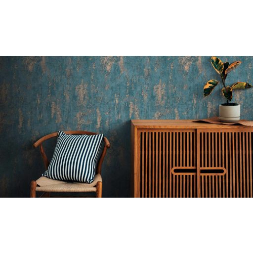 Kopott betonfal kifinomult megjelenítése elegáns fémes csillogás kék tónus tapéta