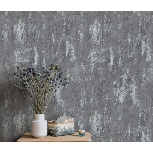 Kopott betonfal kifinomult megjelenítése elegáns fémes csillogás szürke ezüst tónus tapéta