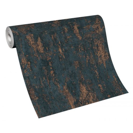 Kopott betonfal kifinomult megjelenítése elegáns fémes csillogás sötétkék és rézszín tónusok tapéta