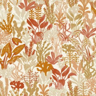   Gyönyörű tengeri növényvilág a tengerfenéken fehér bézs korallszín narancs és arany tónus fémes hatás tapéta