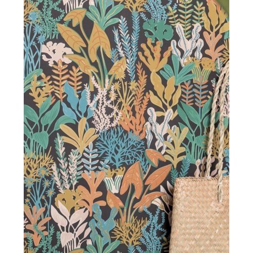 Gyönyörű tengeri növényvilág a tengerfenéken antracit zöld narancs türkiz és rózsaszín tónus tapéta