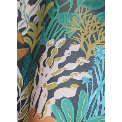 Gyönyörű tengeri növényvilág a tengerfenéken antracit zöld narancs türkiz és rózsaszín tónus tapéta