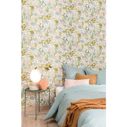 Gyönyörű tengeri növényvilág a tengerfenéken fehér zöld rózsaszín lila és arany tónus fémes hatás tapéta