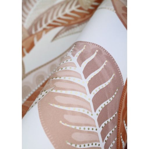 WOOW! Víz alatti impozáns levelek XXL megjeleítésben fehér bézs és korallszín tónus fémes arany pöttyök a leveleken tapéta