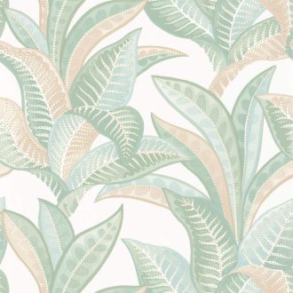   WOOW! Víz alatti impozáns levelek XXL megjeleítésben fehér víz/menta/zöld bézs tónus fémes arany pöttyök a leveleken tapéta