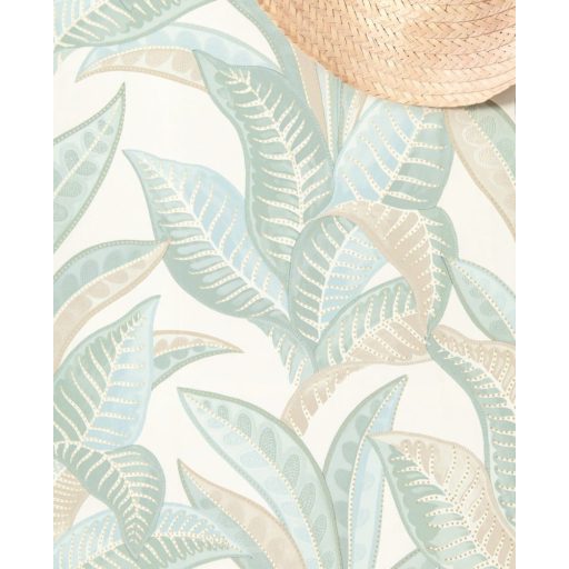 WOOW! Víz alatti impozáns levelek XXL megjeleítésben fehér víz/menta/zöld bézs tónus fémes arany pöttyök a leveleken tapéta