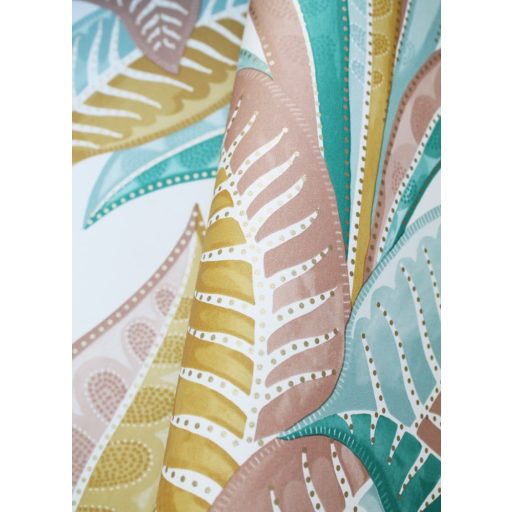 WOOW! Víz alatti impozáns levelek XXL megjeleítésben fehér zöld kék rózsaszín és arany tónus fémes arany pöttyök a leveleken tapéta