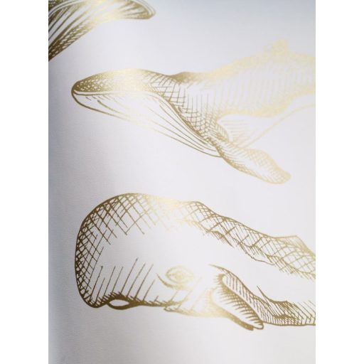 Emblematikus motívum tengeri emlősökkel : bálna delfin és kardszárnyú delfin fehér és arany tónus fémes hatás tapéta