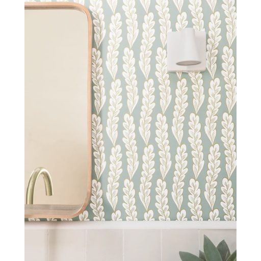 Kifinomult tengeri szépség - Apró algákból álló aranyozott minta vízzöld krémfehér és arany tónus fémes hatás tapéta